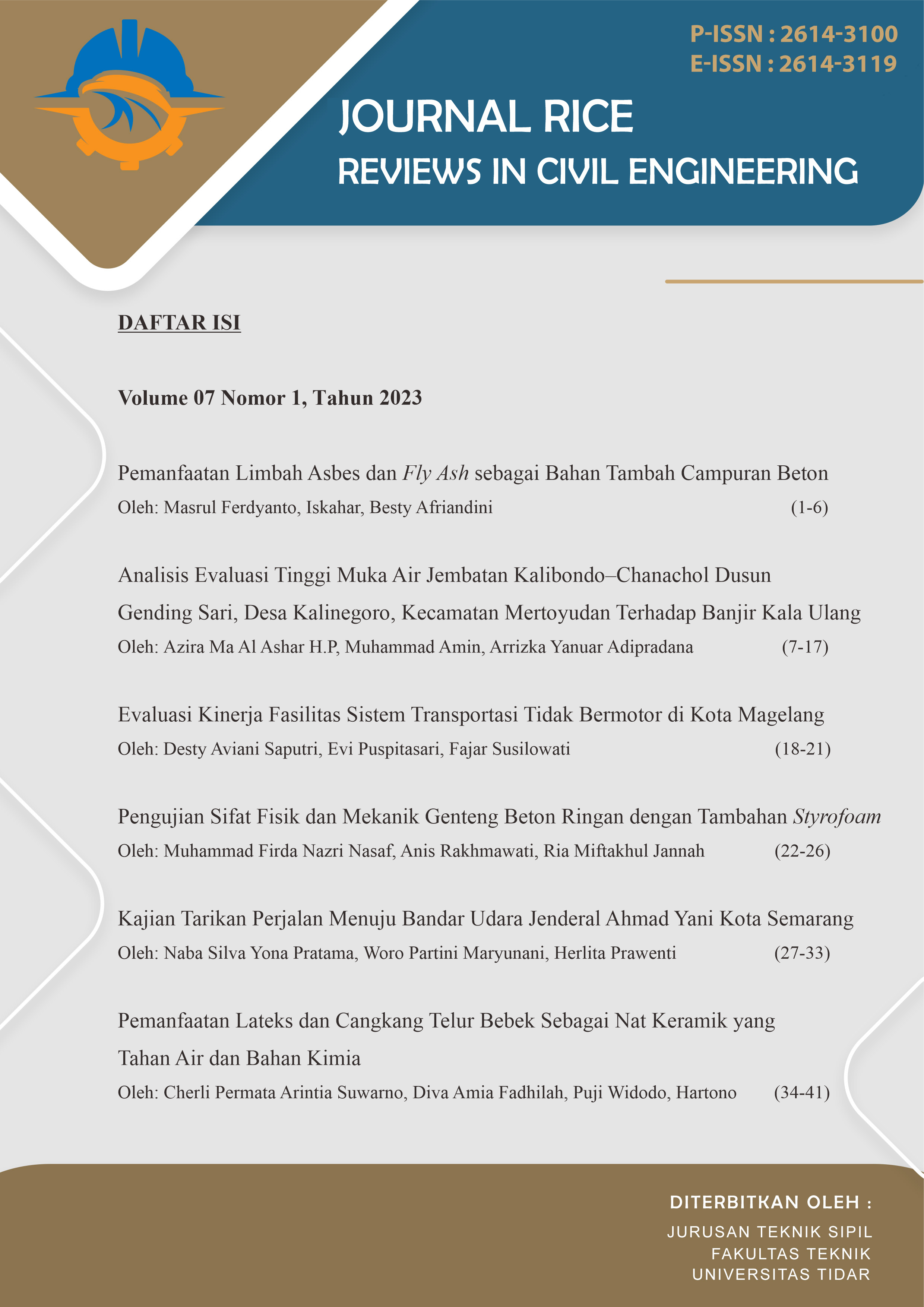 					View Vol. 7 No. 1 (2023): Reviews In Civil Engineering
				
