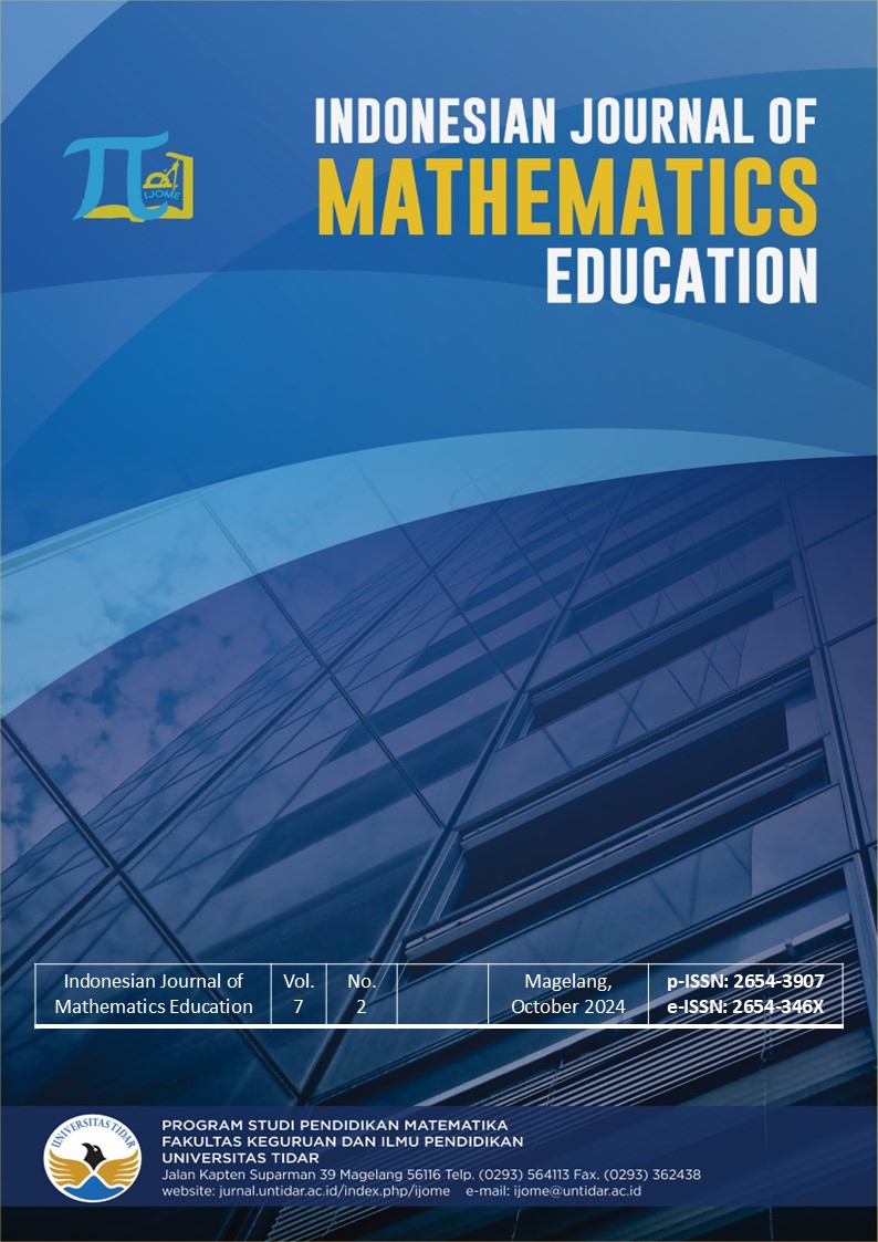 					View Vol. 7 No. 2 (2024): Indonesian Journal of Mathematics Education (In Press)
				